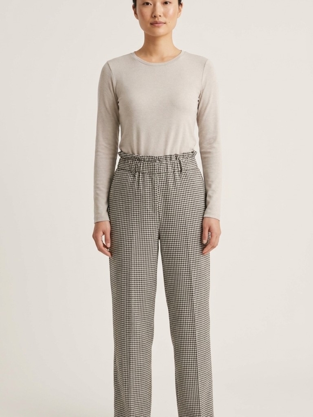 Pull&Bear Black and White Gingham Paperbag Waist Trousers